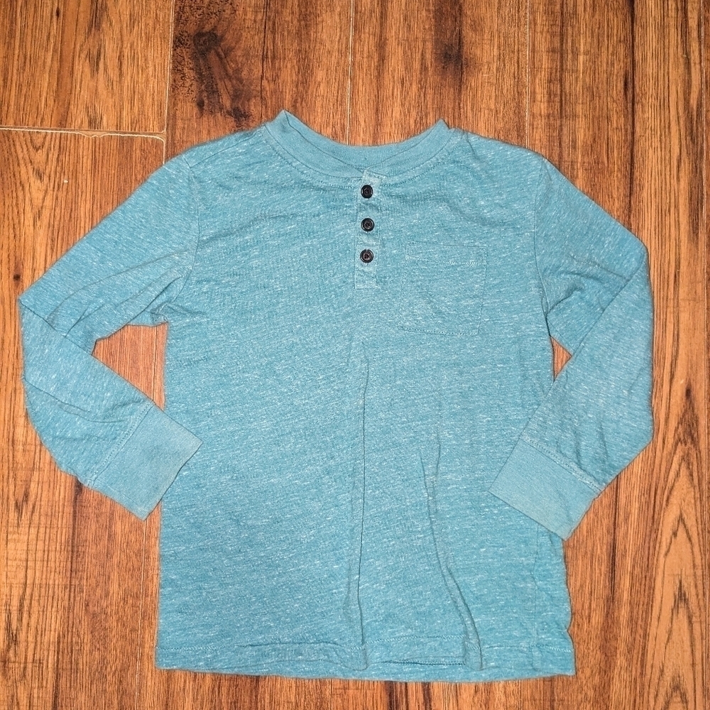 Cat & Jack XS Heathered Blue Quarter Button Tee